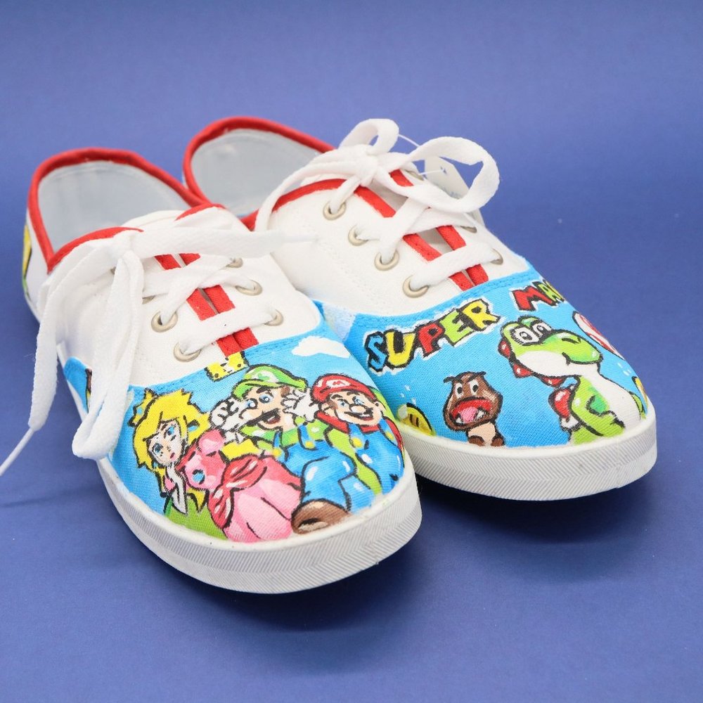 Hand Painted Super Mario Bros Shoes, Womens Size 8